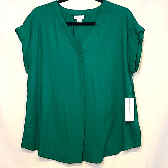 Liz Claiborne Womens V Neck Short Sleeve Blouse Hyper Green Size Large - Picture 3 of 14